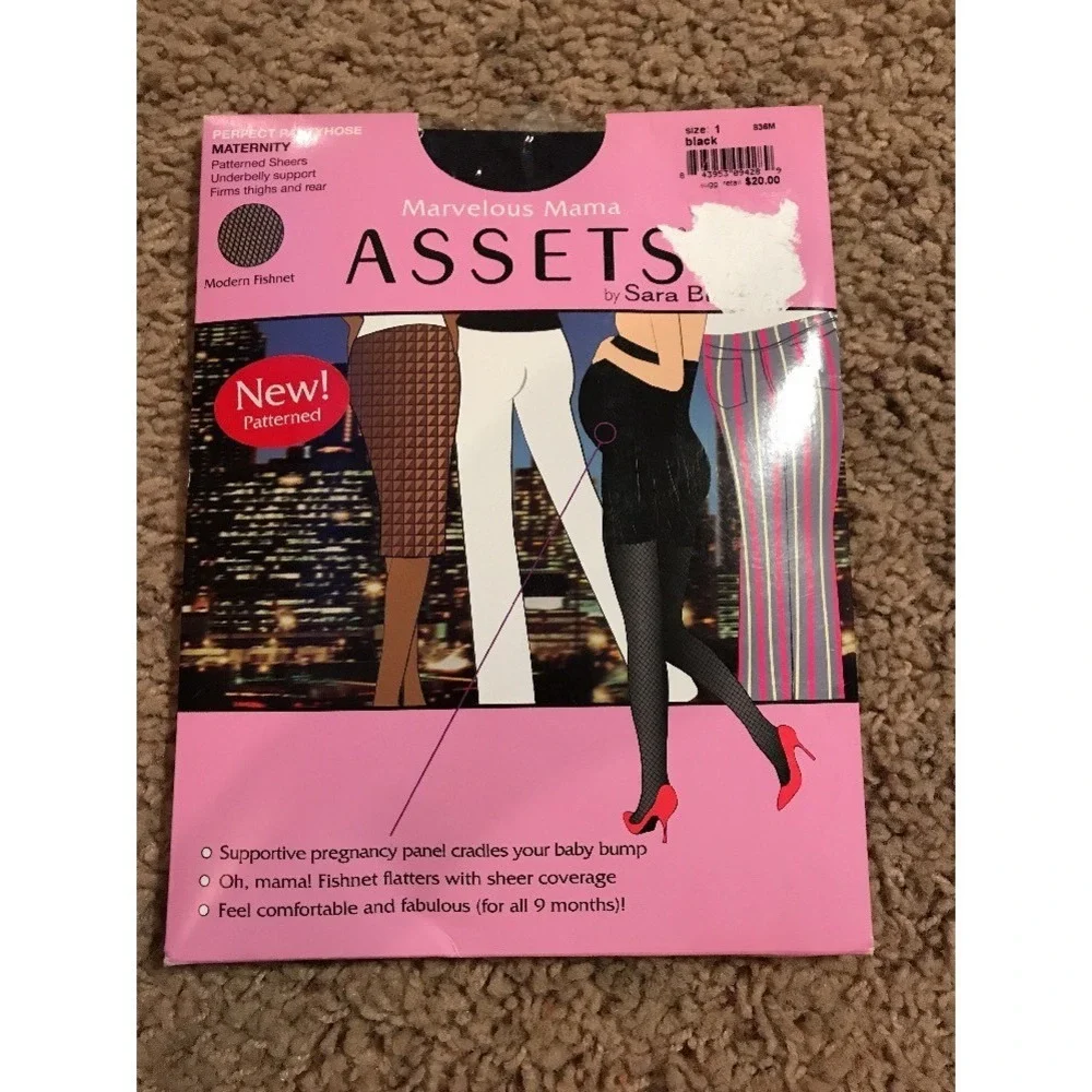 New ASSETS MARVELOUS MAMA Maternity‎ Pantyhose Size 1 Black Fishnet